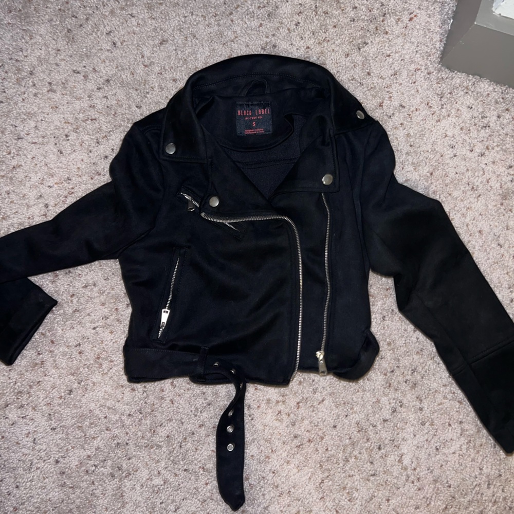 black faux suede biker jacket